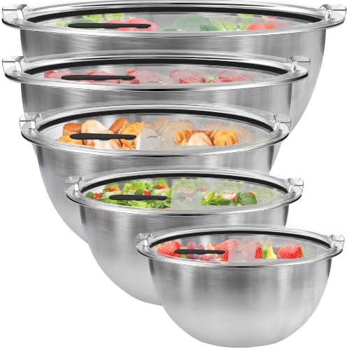 DUTZUN Premium Mixing Bowls, 304 Stainless Steel, See-Through Airtight Lids