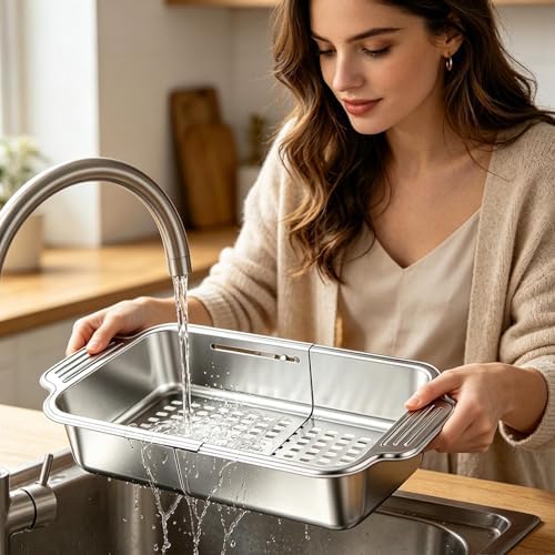 Over The Sink Colander Expandable Washing Colander Basket
