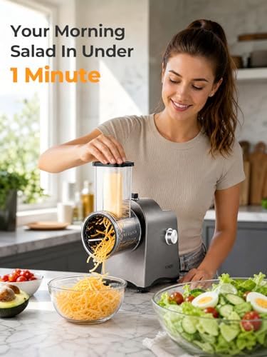FOHERE 6-in-1 Electric Stainless Steel Cheese Grater