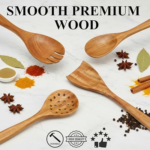 10-Piece Natural Teak Wood Utensil Set