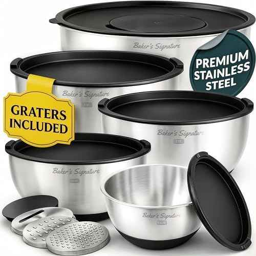 Stainless Steel Mixing Bowls with Lids Set of 5, 3 Graters, Black