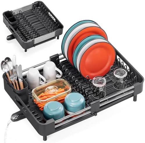 TOOLF Expandable Dish Drying Rack, Standard, Black