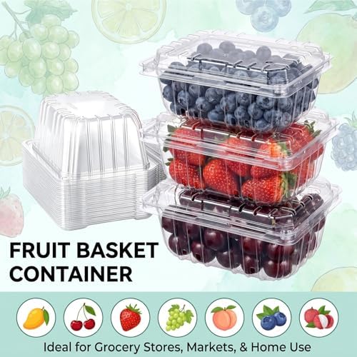Baderke 50 Pcs Plastic Berry Basket, Small Molded Produce Vented