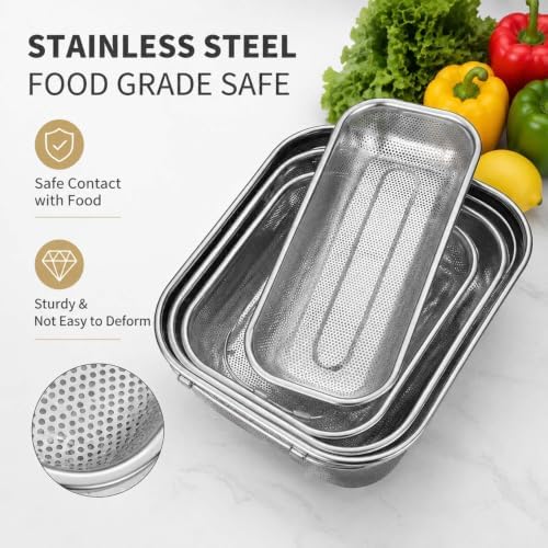 Adjustable Over‐the‐Sink Colander Basket, Expandable Stainless Steel