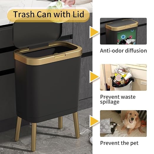 Procade Office Trash Can with Lid, Modern Narrow Garbage Can with Legs - Image 2