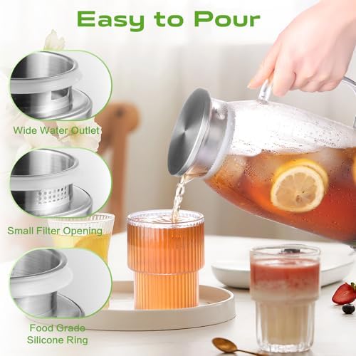 Glass Pitcher with Lid, ZBUFAN 68oz Glass Water Pitcher with Silicone