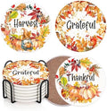 Fall Coasters for Drinks, Set of 6, Ceramic Stone Pumpkin Harvest