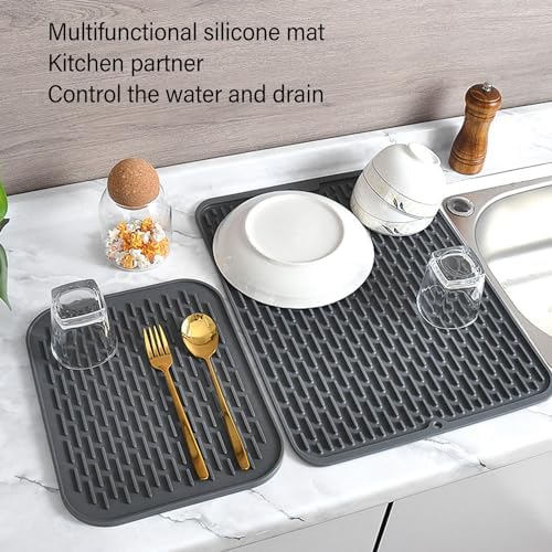 Silicone Dish Drying Mat Extra Large 30x24, Reversible Microfiber