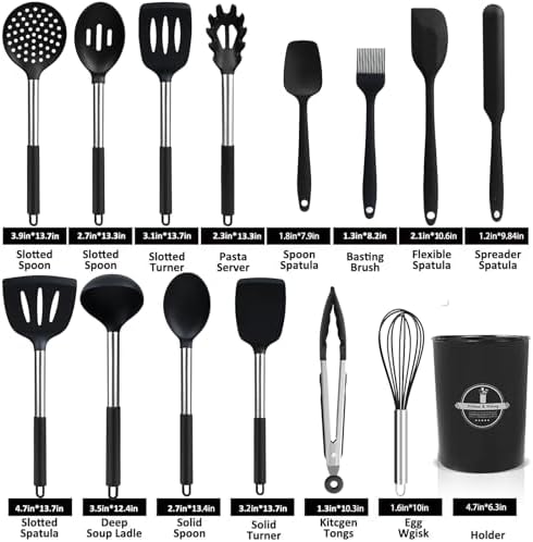 KSENDALO Cooking Utensils Set of 26, Black Silicone