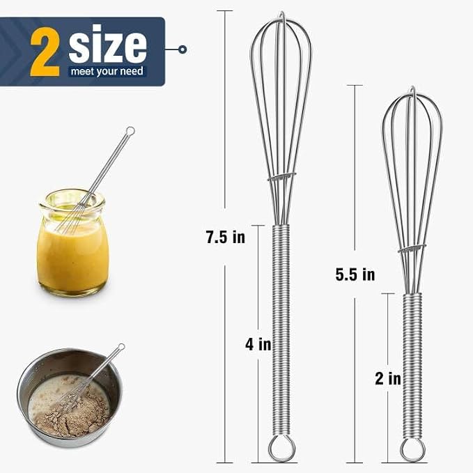 Eddeas Mini whisk, Small Whisk 2 Pieces, 5in and 7in 304 Stainless steel Wire - Image 7