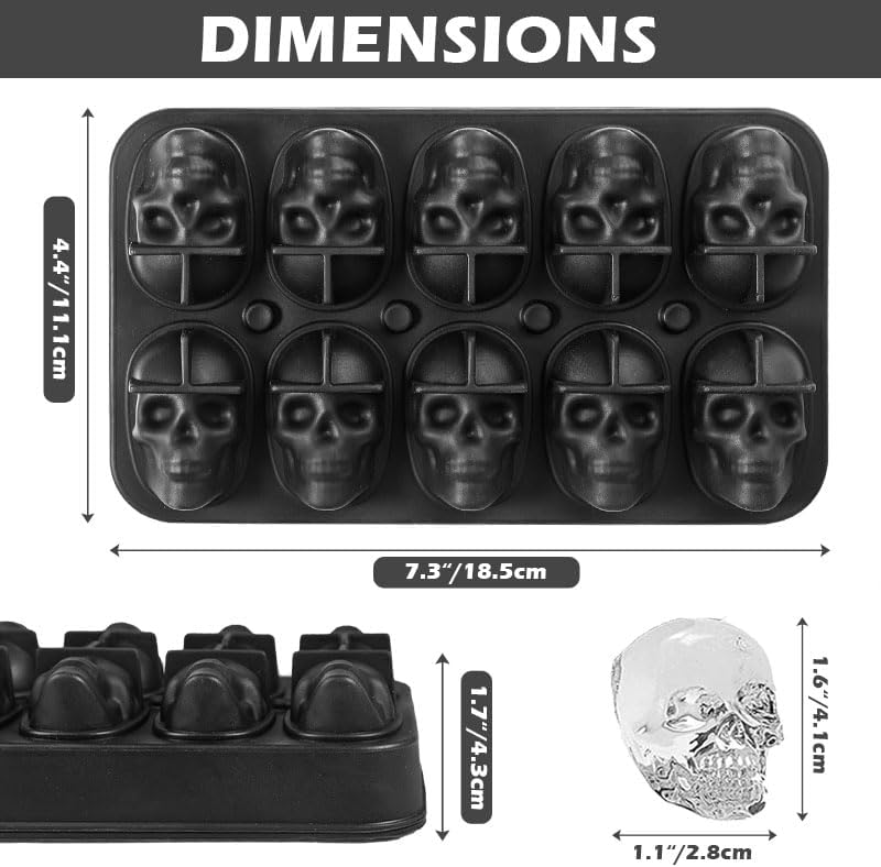 Webake Skull Ice Cube Mold 3D, 10-Cavity Skeleton Head Silicone Ice