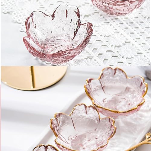 Seasoning bowls with gold rim,6 pcs Pink Cherry Flower Crystal Glass