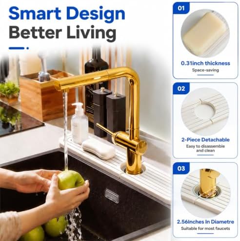 Absorbent Stone Faucet Mat for Kitchen Sink - 15.8" x 4" Diatomite