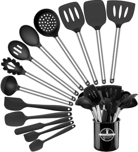 14-Piece Silicone Kitchen Cooking Utensils Set, Black