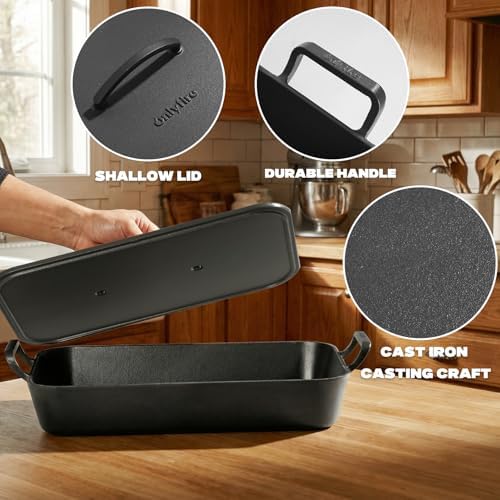 Onlyfire Cast Iron Dutch Oven Casserole Dish, 16.5 x 10.5 x 7 Inch