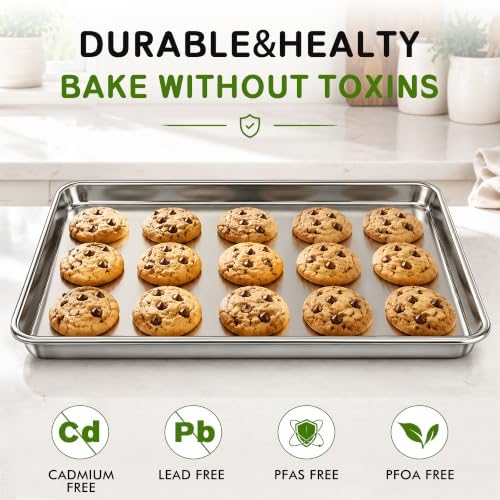 Baking Sheet Pan Set of 2, Stainless Steel Cookie Sheets for Baking