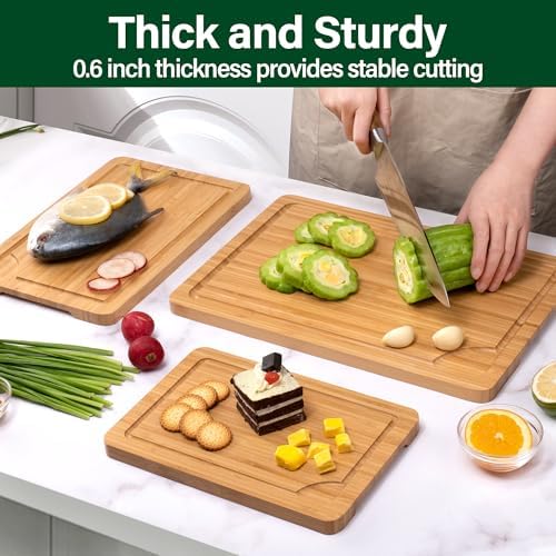 3-Piece Bamboo Cutting Boards and 1-Piece Rectangular Divided Wood