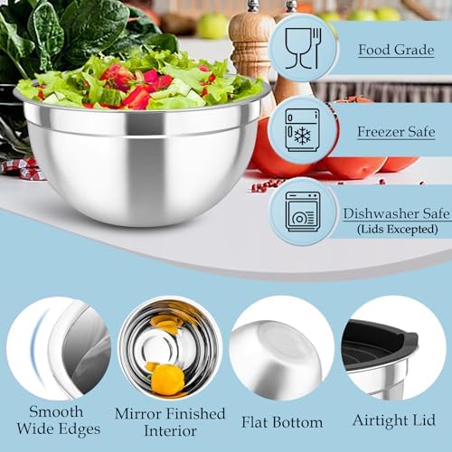 TeamFar Mixing Bowls Set of 6, Stainless Steel Nesting Mixing Salad