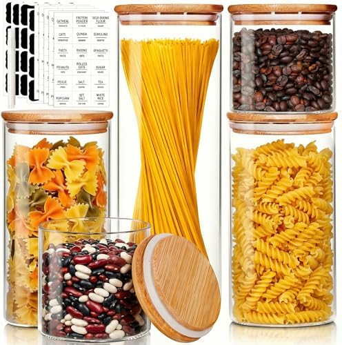 HomArtist Glass Jars with Bamboo Lids [Muti Size Set of 5], Glass