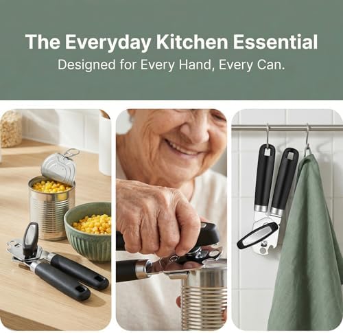 Heavy Duty Manual Can Opener, Stainless Steel, Black