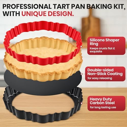 New 9 Inch Tart Pan with Removable Bottom,Non-Stick Carbon Steel