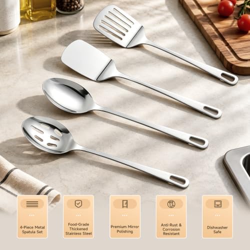 Cooking Utensils Set, 4PCS Stainless Steel Spatula, Dishwasher Safe