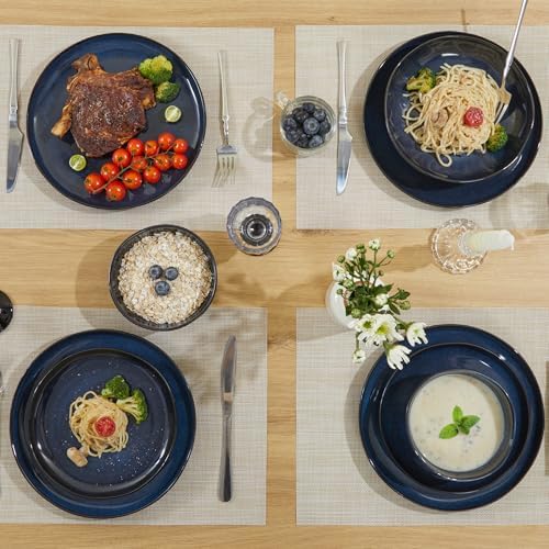 Pokini Stoneware Dinnerware Sets for 8, 24Pcs Ceramic Plates and Bowls Sets