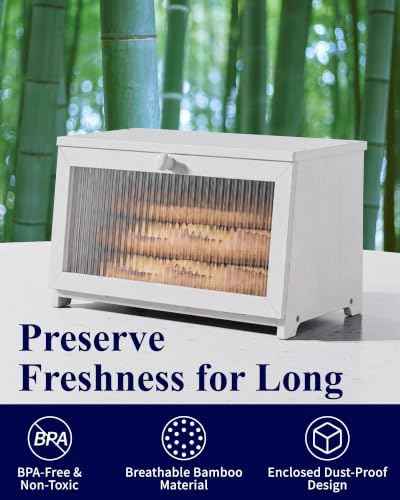 Kitsure Wooden Bread Box for Kitchen Countertop, 1-Tier, White