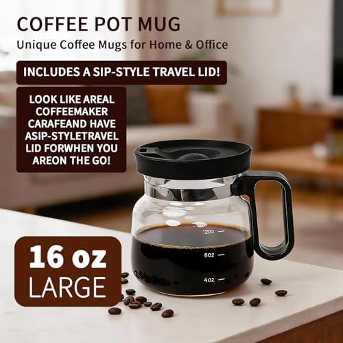 16 Oz Glass Coffee Pot Mug, Mini Coffee Pot Cup, Novelty Heatproof