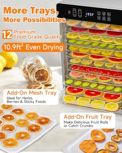 SUCISENI Food Dehydrator, 12 Stainless Steel Trays, 1000W