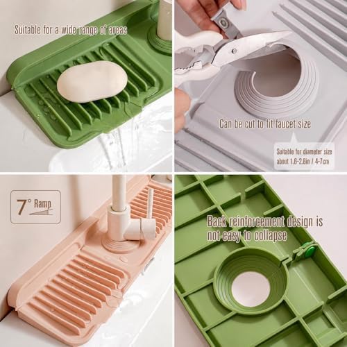 23" Extra Long Silicone Faucet Handle Drip Catcher Tray,7° Sloped Self