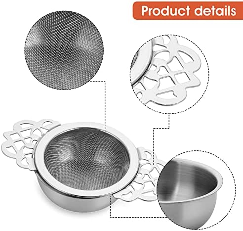 2 Pack Small Fine Mesh Tea Strainers with Bowl, Stainless Steel Loose