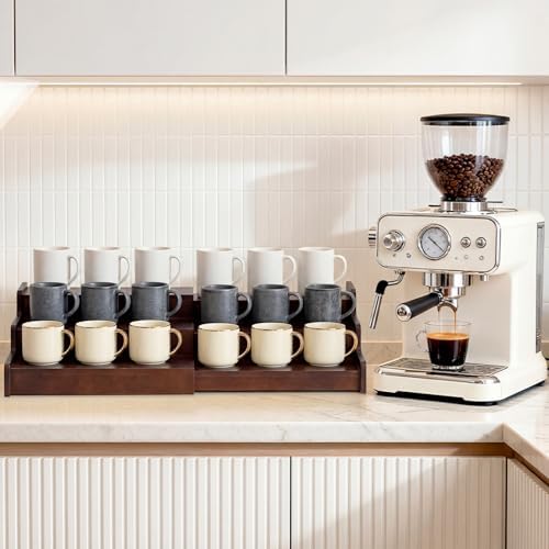 Novabright 1 Pcs 3-Tier Expandable Mug Holder Cabinet,Walnut Wood