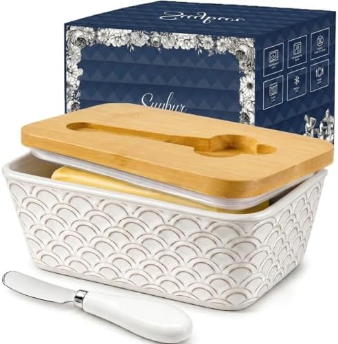 Ceramic Butter Dish with Lid for Countertop, Large Butter Container