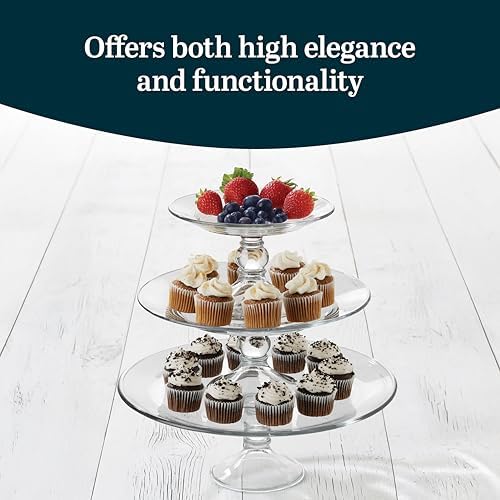 Libbey Selene 3 Tier Serving Stand Set, Elegant, Curvy Style Glass