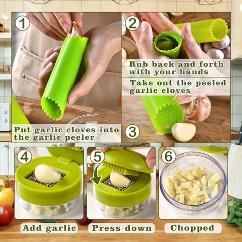 2 Pcs Stainless Steel Garlic Press with Peeler