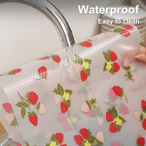 Cooyes Shelf Liner, Premium Waterproof EVA Mats, 11.8"x120" Strawberry