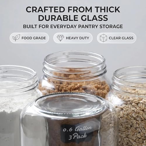 78oz Large Square Airtight Glass Jars with Lids, Wide Mouth Food