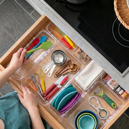 14 Pcs Expandable Clear Drawer Organizers, 3-Size Adjustable Storage