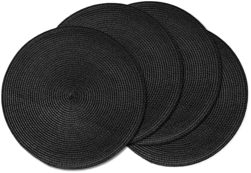 AHHFSMEI Round Braided Placemats Set of 4 15 Inch Black Table Mats