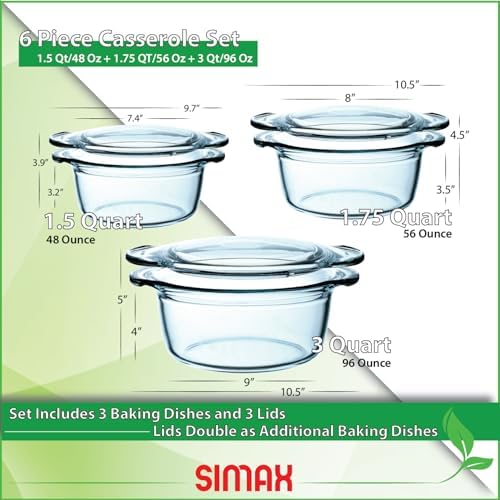 Simax Glass Casserole Dish Set with Lids, Set of 3