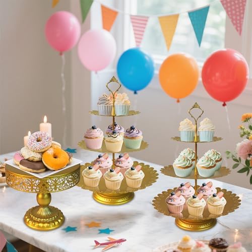 Gold Cake Stands Set, 5pcs Metal Tiered Cupcake Diaplay Stand Serving