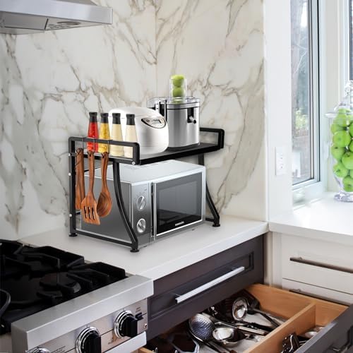DEAYOU 2-Tier Extendable Microwave Oven Rack with 8 Hooks