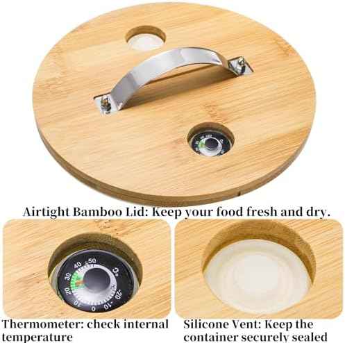 Goaste Glass Rice Dispenser with Bamboo Stand, 5L Flour Cereal Container with Airtight Lid, 8 Lbs Large Grain Food Storage Bucket, Countertop Beans Storage Tank with Measuring Cup & Valve for Dry Food
