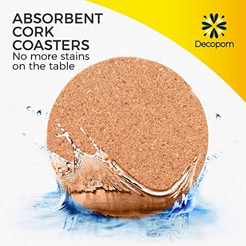 Cork Coasters for Drinks with Metal Holder - 16 Pcs Round 4 inch Drink