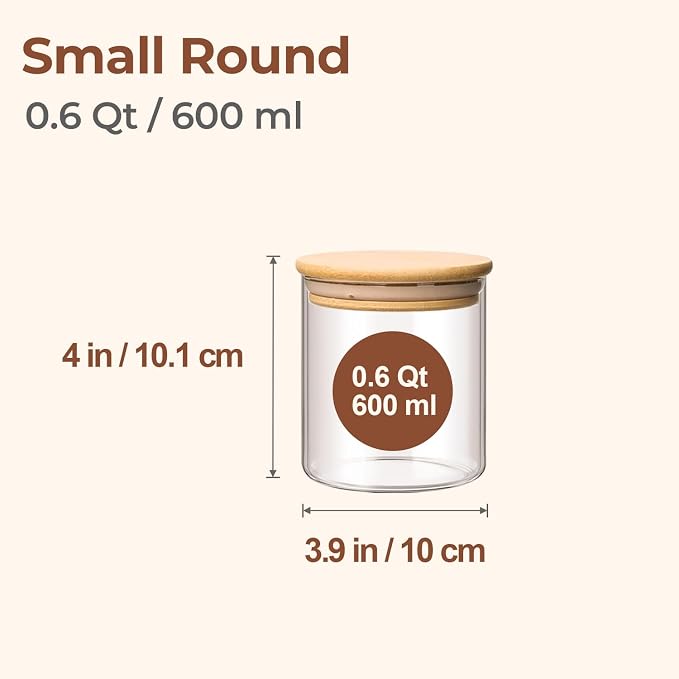 ComSaf Airtight Glass Food Storage Jars Set of 6, 0.6 Qt Clear Glass Food - Image 2