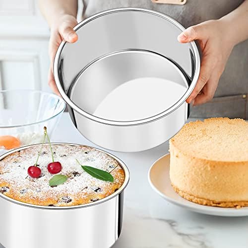 TeamFar 6 Inch Cake Pan, 6” x 3” Stainless Steel Round Baking Pan Set