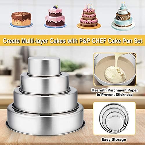 P&P CHEF Cake Pan Set for Baking, 4" + 6" + 8" + 9.5" Round Cake Pans