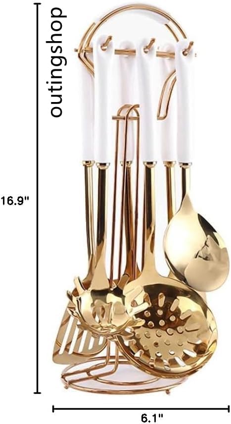AQUAX Stainless Steel Kitchenware Set, 7-Piece, White & Gold