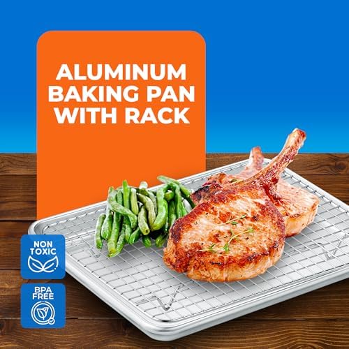 Baking Pan Set - 10.5" x 15" Aluminum Baking Pan with Stainless Steel